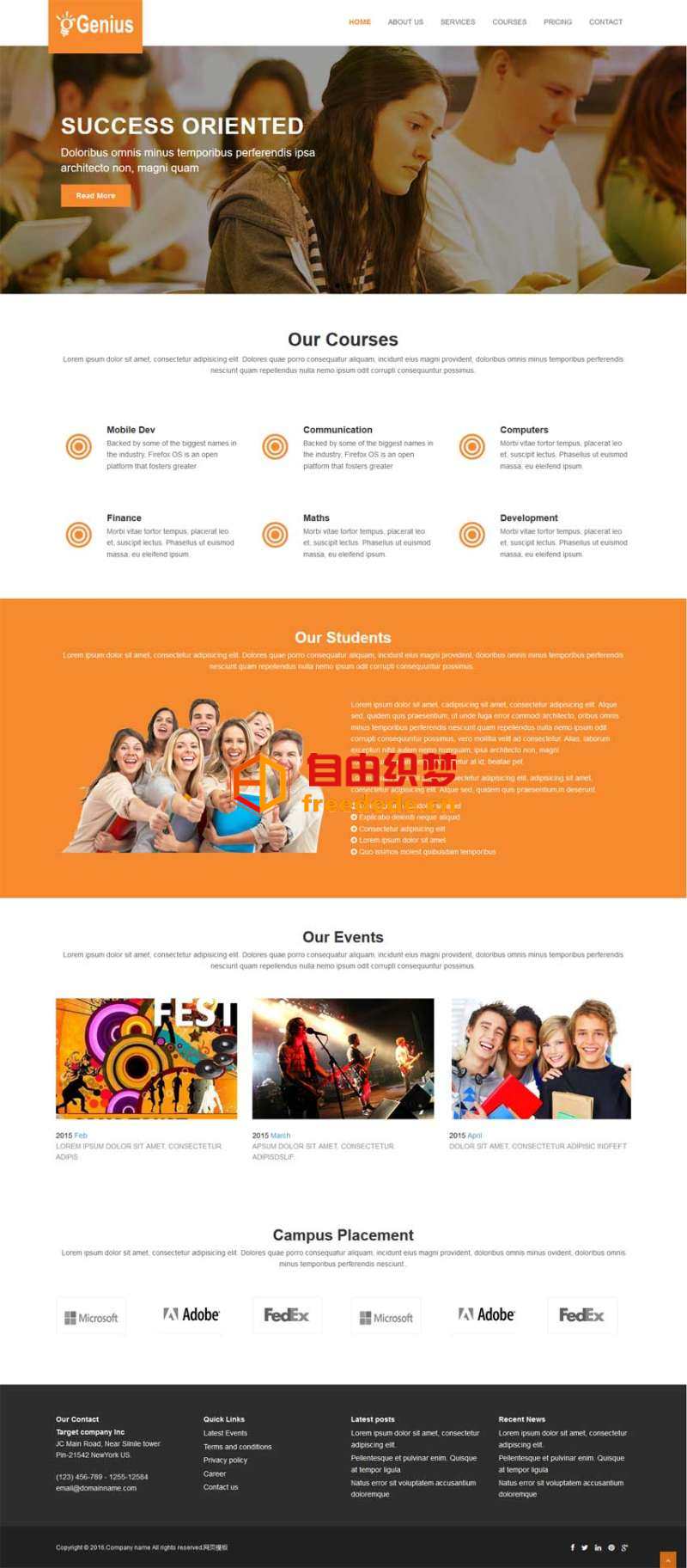 爱上源码网文章橙色宽屏的国外留学生活网站模板html整站的内容插图
